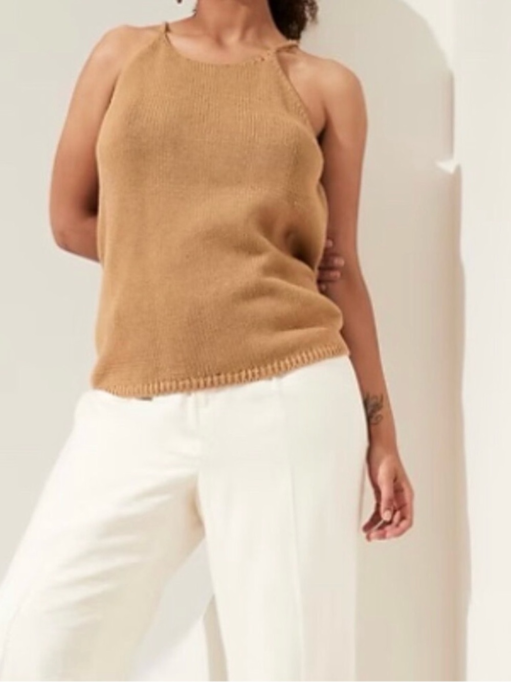 Banana Republic Tan Cotton Knit Tank with Racerback Straps